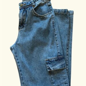 Calça Jeans Wide Leg Cargo