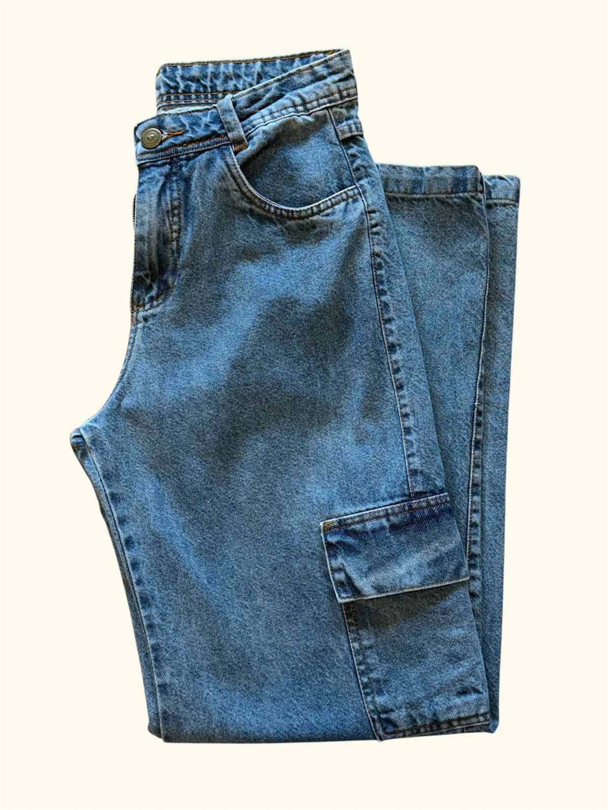 Calça Jeans Wide Leg Cargo